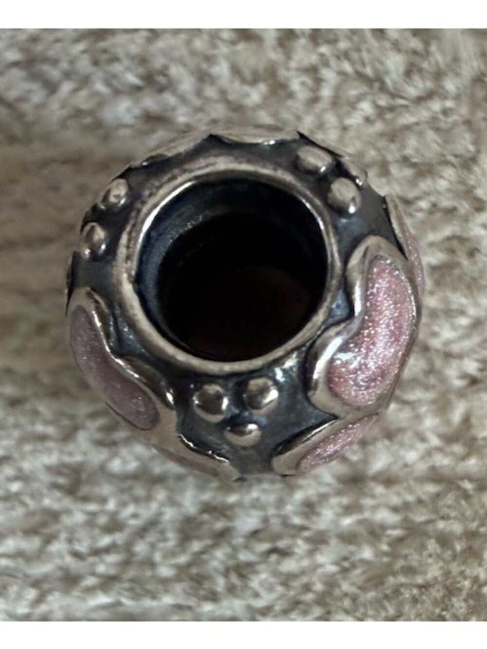Authentic Pandora Silver Red & Pink Enamel Daisy Flower Black Oxi Charm #790433